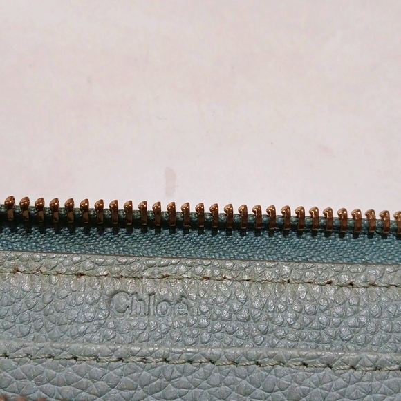 Chloe Leather Long Zip Around Wallet Signature Monogram Seafoam Green EUC - Picture 9 of 10